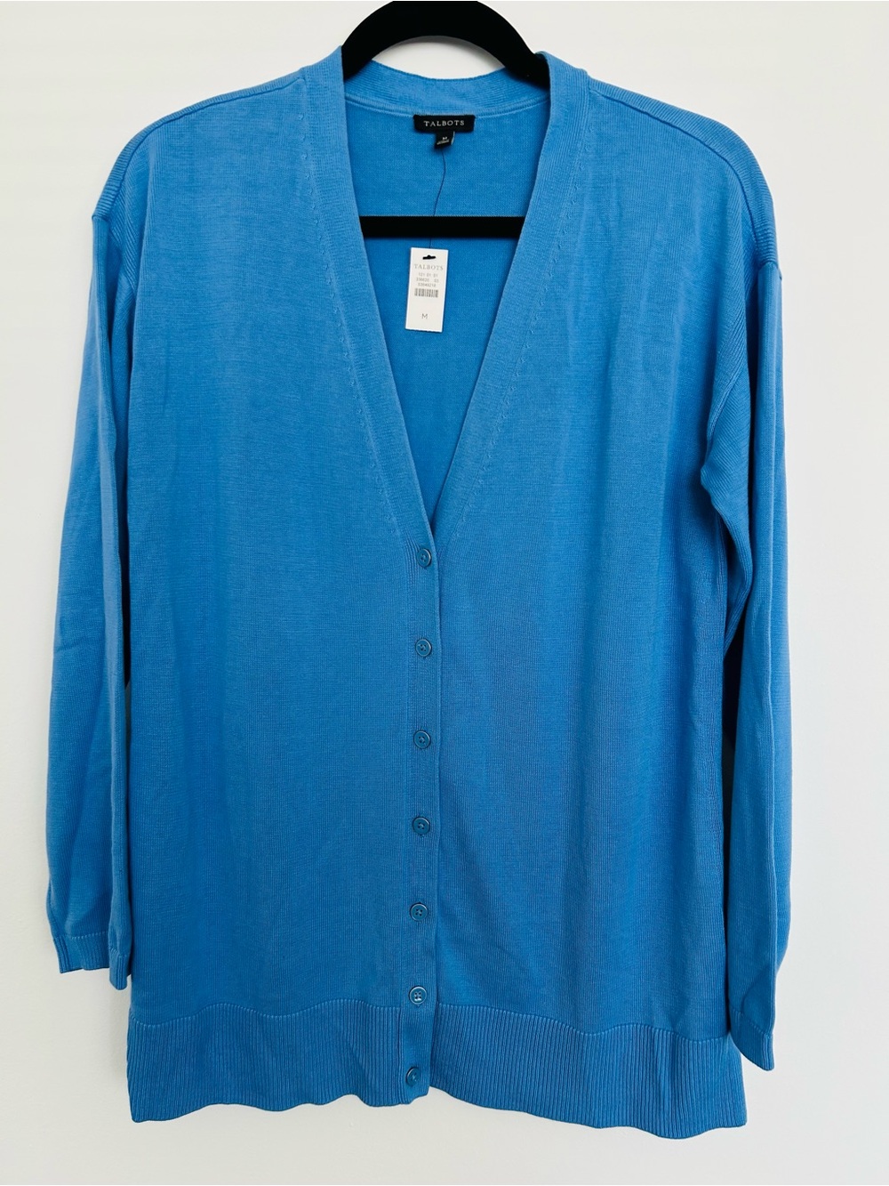 NWTTALBOTS Blue Cotton Blend V-Neck Cardigan Soft Ribbed Knit M Capsule Elegant